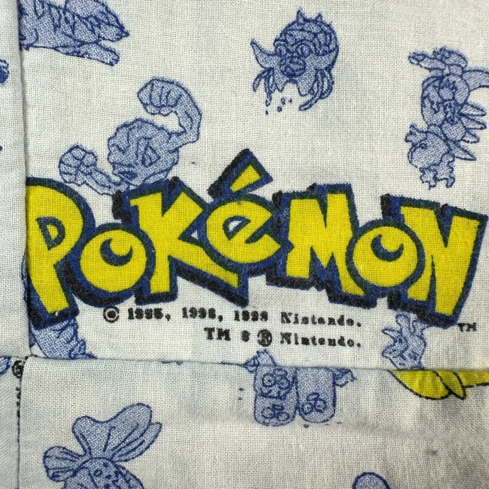 Handmade Pokémon Rag Quilt Denim Patchwork Lap Throw Blanket 40